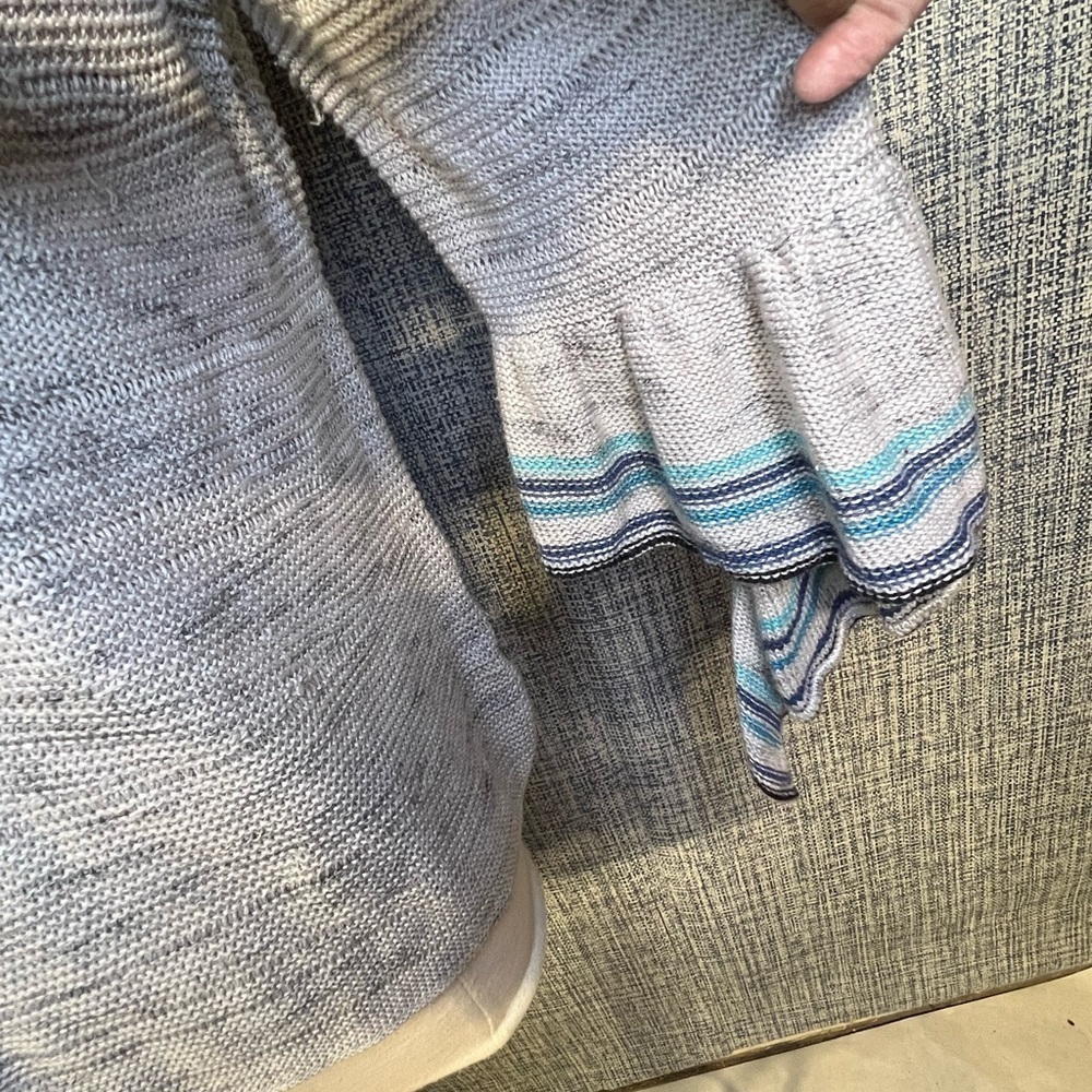 Women's Gray Sweater with Striped bell sleeves - Picture 2 of 5